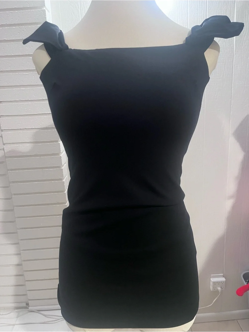 wild fable Black Mini Dress with Knot Shoulder Straps